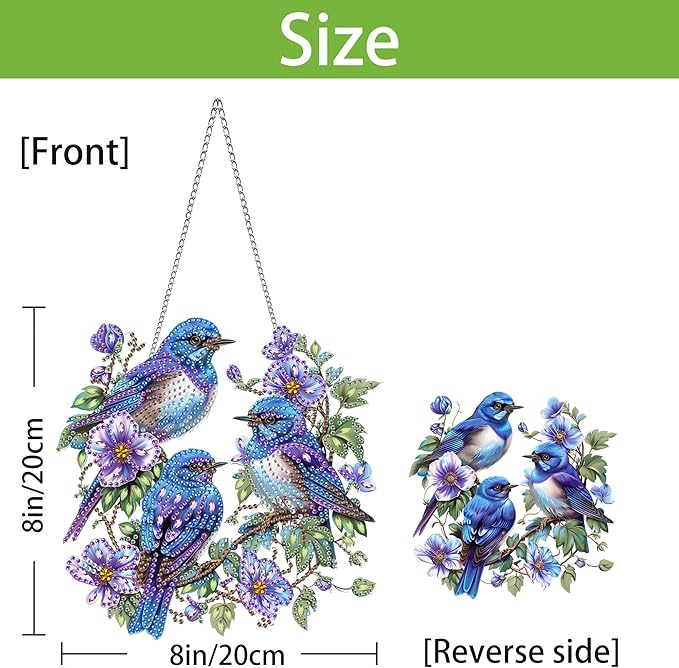 Wergund 5D DIY Bird Diamond Art Hanging Kits, Hanging Diamond Art Flower, Acrylic Special Shaped Rhinestone, Window Hanging Pendants for Home Wall Garden Front Door Outdoor Decor Gift(Bird)