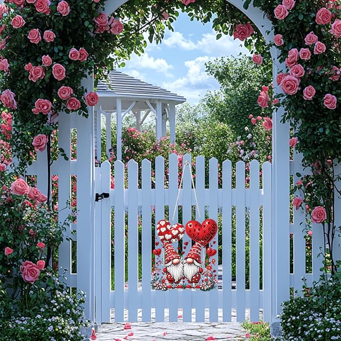 Valentine's Day Diamond Art Hanging Ornaments Kits for Adults, Gnome Diamond Painting Pendant Kits, DIY Acrylic 5D Special Shaped Crystal Gem Art Painting Ornament for Home Wall Decor Gift 8x8 Inch
