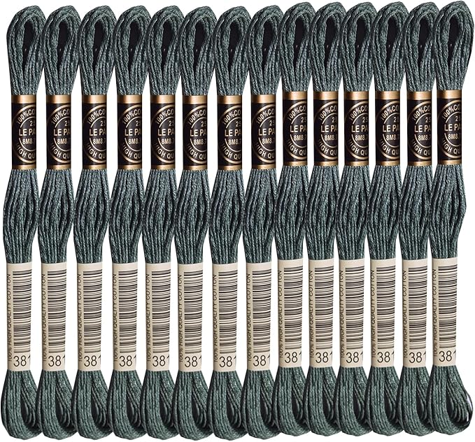 LE PAON Embroidery Floss, 14-Pack Six Strands 100% Long Staple Cotton Embroidery Thread, 8.7-Yard，Color Number：3815, Dark Celadon Green
