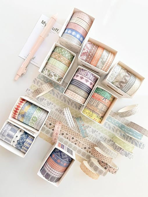 YUBBAEX 40 Rolls Basic Washi Tape Set Cute Printed Patterns Masking Skinny Creative Decorative Tapes for Arts, DIY Crafts, Journals, Planners, Scrapbook, Wrapping (Retroism 2)