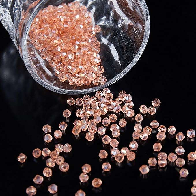 laopottbeads 1100pcs 4mm bicone crystal glass beads for jewelry making, sparkling mini beads for suncatchers, diy bracelets & craft projects (pink)