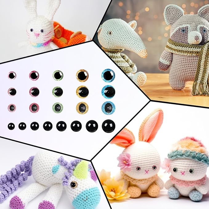 MUCUNNIA 620PCS Safety Eyes for Crocheting with Washers 6-30mm Glitter Safety Eyes for Amigurumi Crochet Stuffed Animals Teddy Bear Christmas Decorations