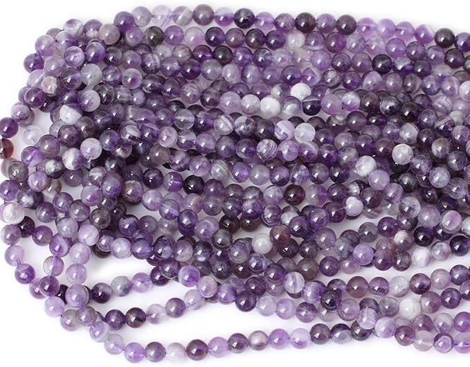 cheavian 60pcs 6mm natural dog teeth amethyst gemstone round loose beads crystal energy stone healing power for jewelry making 1 strand 15"