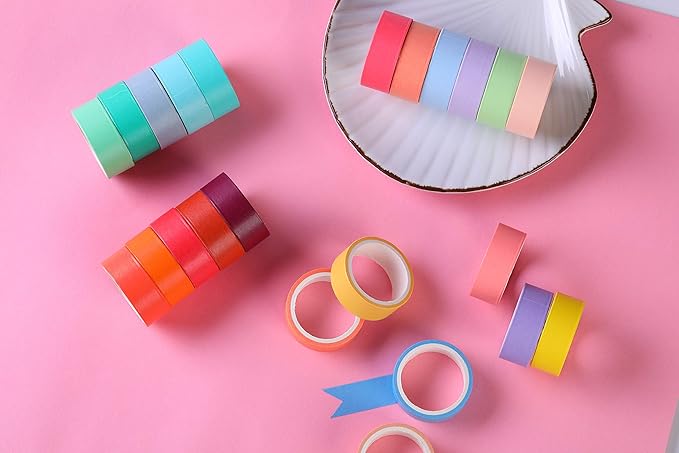 30 Rolls Washi Masking Tape Set, 15mm Wide Colorful Rainbow, Decorative Writable Craft Tape for DIY Scrapbook Designs