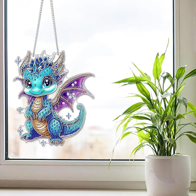 NAIMOER Diamond Art Hanging Kits for Adults, Dragon Diamond Art Suncatchers, 5D Special Shape Fall Diamond Painting Pendant Window Ornament Gifts for Home Garden Door Wall Decor