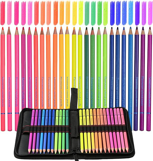 Neon Colored Pencils,Oil Based Wooden Fluorescent Pencil Set for Adults Coloring Books Drawing Sketching Art Supplies