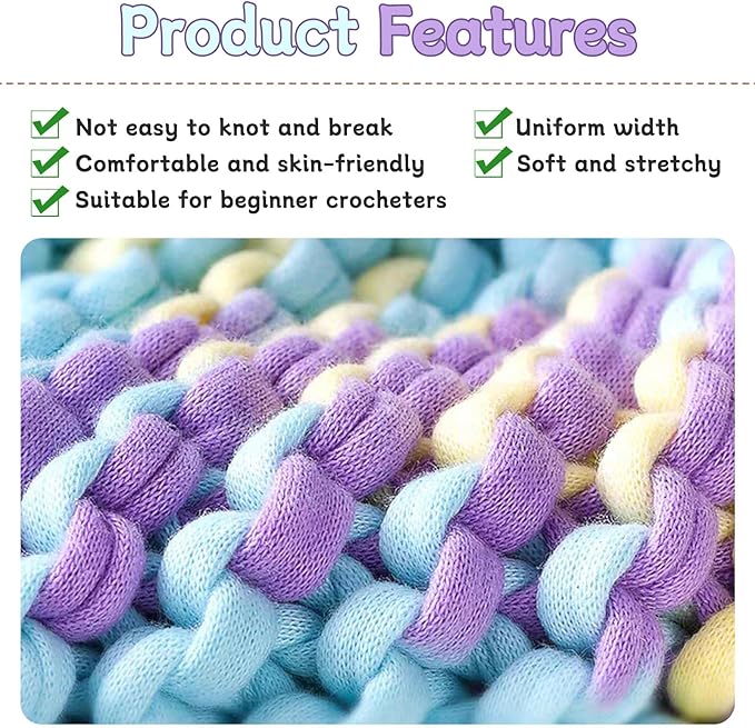 20 PCS T-Shirt Yarn Elastic Fabric Crochet for DIY Knitting, Spaghetti Thick Knitting Yarn for Hand DIY Bag Blanket Cushion Crocheting Projects,Home Decor Colorful
