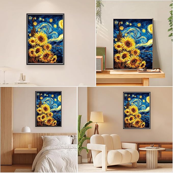 EOBROMD Framed Paint by Numbers Kits for Adults - Wooden Easel, Starry Night DIY Kits Crafts for Beginner on Stretched Canvas, 3 Brushes and Acrylic Paint for Home Decor 10x14 Inch