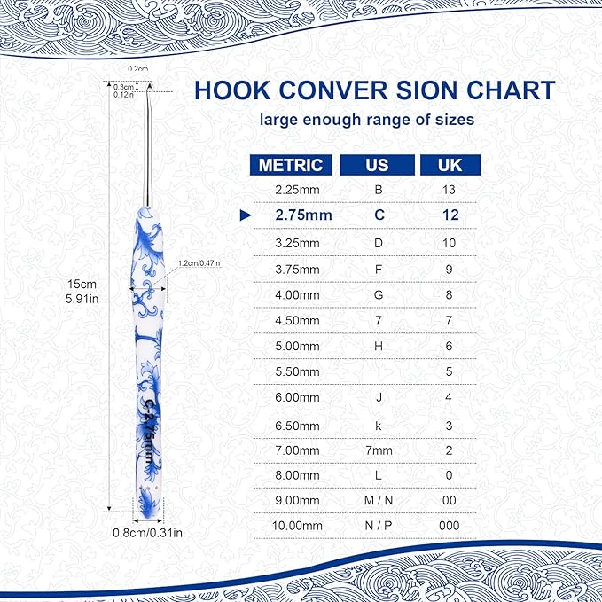 BCMRUN 2.75 mm(C) Crochet Hook Extra-Long Crocheting Needles with Soft Handle, Ergonomic Rubber Grips for Beginners Crochet Lovers Knitting Weave Yarn Craft Kits (2.75mm-C)