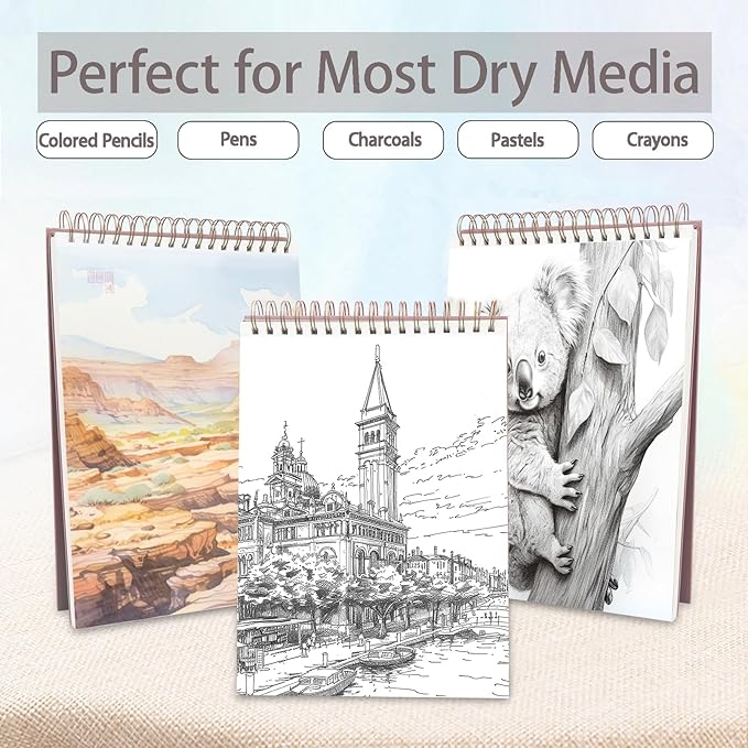 Crehatos 9" x 12" Sketch Book, Top Spiral Bound Sketch Pad, 100 Sheets 68lb/100gsm Drawing Paper, 1 Pack