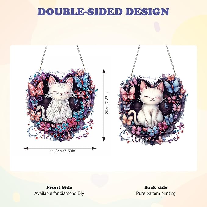 HEIBAGO Cat Diamond Art Hanging Kits for Adults, Diamond Art Suncatchers, 5D Special Shape Diamond Painting Pendant, DIY Window Ornament Gifts for Home Garden Door Wall Decor 8.3 x 8.3 Inch