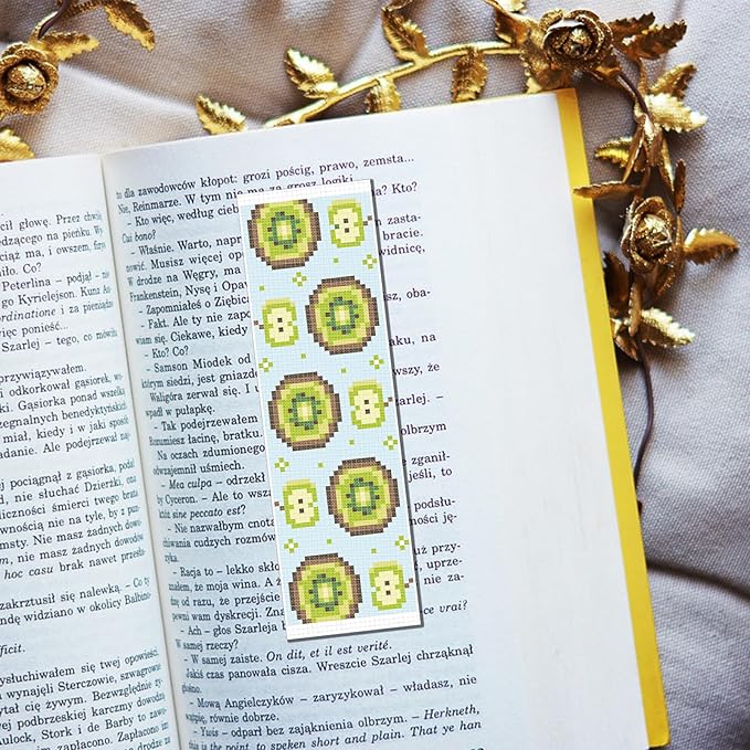 FREEBLOSS 6 Set Cross Stitch Bookmark Kit Stamped Cross Stitch Kit Refreshing Fruits Theme Embroidery Set with Instruction for Adults 8''*2.4''