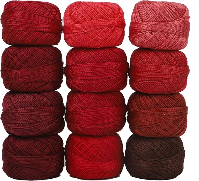 Size 8 Double Mercerized Egyptian Long Staple Cotton Pearl Thread 12 Gradient Colors per Box 5 Grams Ball Rainbow Color Embroidery Thread for Crochet Cross Stitch Hand Embroidery (12B)