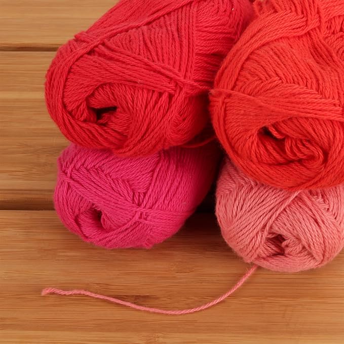 JubileeYarn Cotton Select Yarn - 50g/Skein Sport Weight - Shades of Red - 4 Skeins