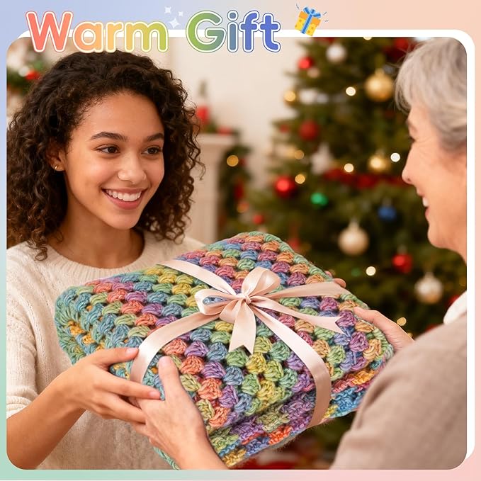 Aeelike Blanket Crochet Kit for Beginners, Super Easy Crochet Blanket Kit with Soft & Colorful Gradient Yarns Detailed Video Tutorials Crocheting Accessories, Rainbow Gradient & Ideal Gift
