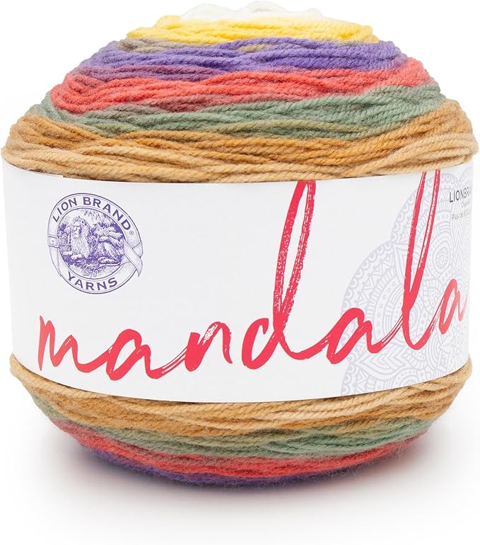 Lion Brand Yarn, Mandala DK Lightweight Yarn for Knitting, Crochet, and Crafts, Moomba, 1 Pack, Self-Striping Acrylic Fiber for Baby Blankets, Multicolor Shawls and Variegated Cardigans
