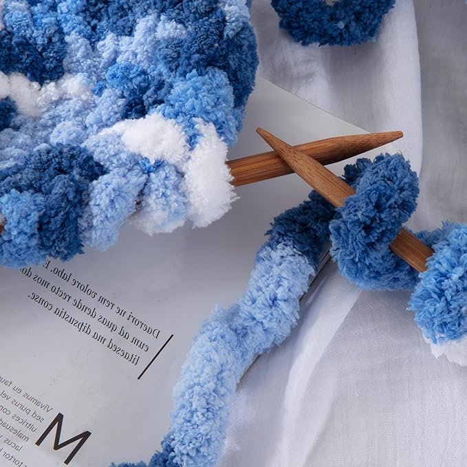 MABOZOO Tie Dye Chunky Yarn for Crocheting 8 Pack,Fluffy Jumbo Chenille Yarn,Soft Plush Yarn Bulky,Giant Thick Fuzzy Yarn for Hand Knitting or Arm Knitting,Blue Gradient(26 yds,8 oz Each Skein)