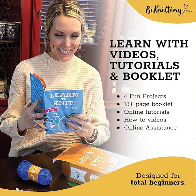 BeKnitting Knitting Kit for Beginners Adults & Kids - Learn to Knit - Yarn, Pompom Makers, Needles & Other Supplies | Holiday Gifts, Gift-Ready Box