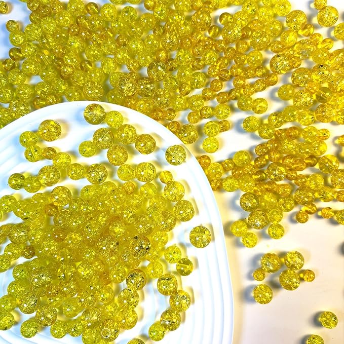 Glass Beads for Jewelry Making, 315Pcs Crackle Round 6/8/10mm Crystal Beads for Bracelet Craft Necklace Earring Making Wine Charms Wind Chimes, Golden Yellow Color