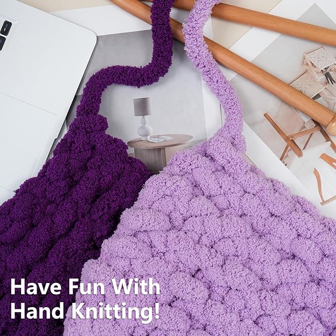 Chunky Yarn for Hand Knitting - #10 Chunky Chenille Yarn, Jumbo Big Thick Chunky Yarns for Crocheting, Super Bulky Chunky Knit Blanket Yarns, 8 Skein (25yd, 8oz/Skein), Multi Purple