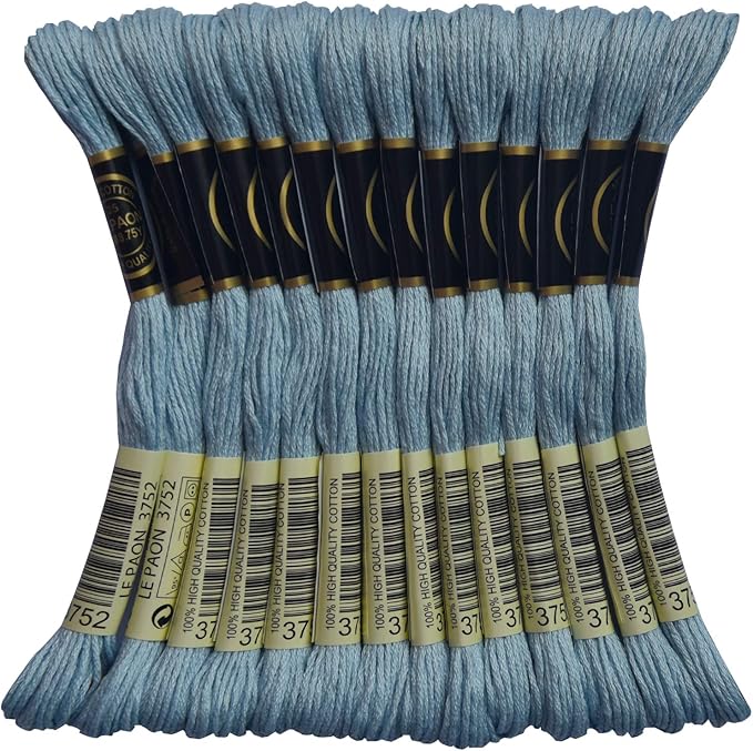LE PAON Embroidery Floss, 14-Pack Six Strands 100% Long Staple Cotton Embroidery Thread, 8.7-Yard，Color Number：3752,Antique Blue