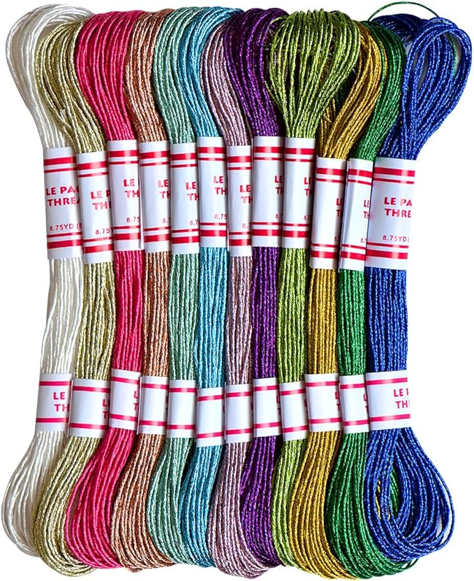 Embroidery Thread 8m Metallic Embroidery Floss 12Skeins All Purpose Assorted Muti-Colors Cross Stitch Tread Set for Craft Needlework Hand Embroidery Bracelets String DIY Craft