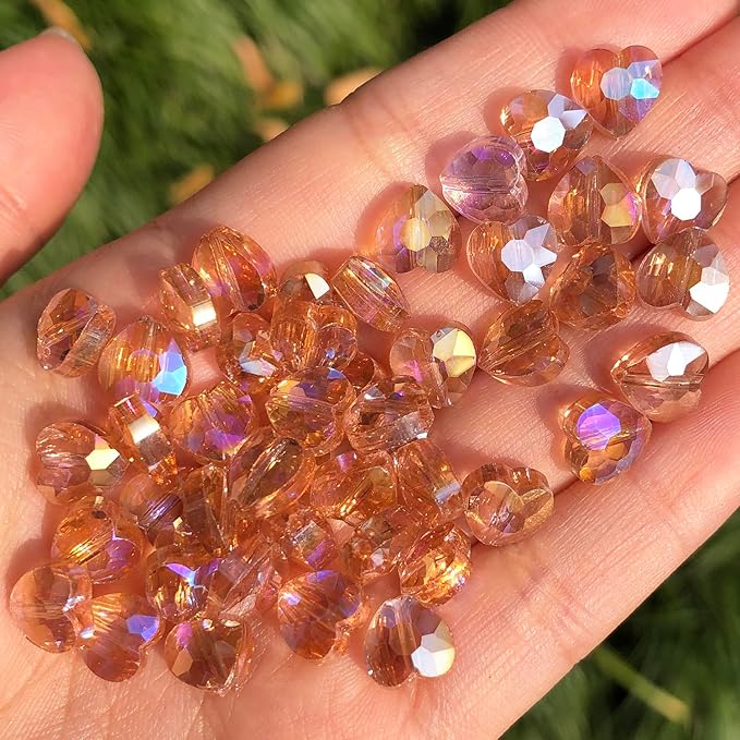 70pcs 8mm AB Orange Pink Faceted Heart Beads for Jewelry Making Crystal Glass Beads for Bracelets Necklace Crafts, Friendship Bracelet Kit, Love Gifts