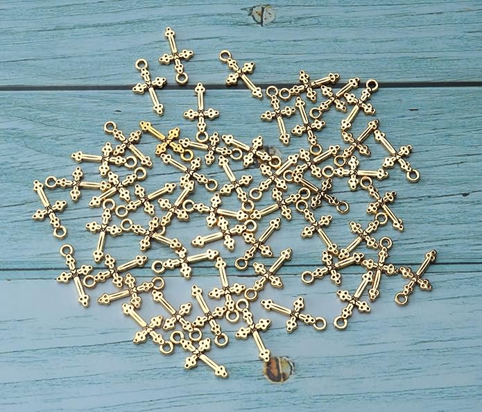50 Pcs Vintage Crucifix Pendants Beading Charms with Hole Metal Religious Antique Silver Gold Bulk Cross for Jewelry Making Kit DIY Bracelet Necklace Earring Keychain Accessories Supplies