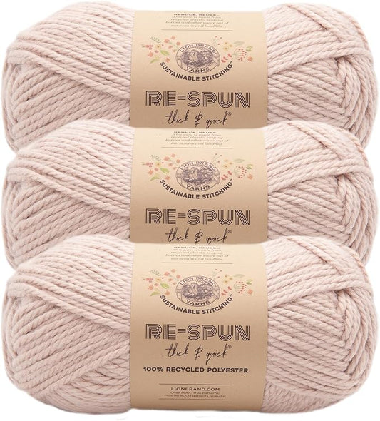 Lion Brand Yarn, Re-Spun Thick & Quick Super Bulky Yarn for Knitting, Crochet, and Crafts, Sepia Rose, 3 Pack, Soft Fiber for Chunky Blankets, Bulky Throws, and Cozy Sweaters