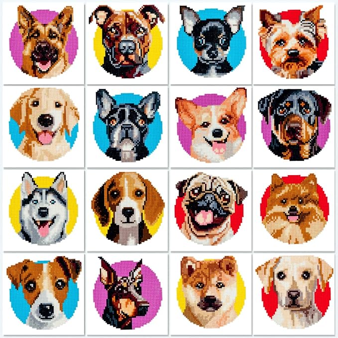 LuwoArte 16 Pack Diamond Painting Kits for Adults – Dog Breeds-Themed Diamond Art Kits – Full Drill DIY Paint Gem Art for Adults – Brilliant 5D Diamond Painting Kit–Relaxing Craft for Home Wall Décor