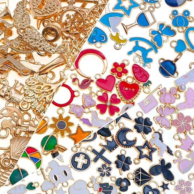 WOCRAFT 150pcs Enamel Bracelet Charms for Jewelry Making DIY Necklace Bracelet Keychain Crafting Charms Kit Craft Supplies (HK449)
