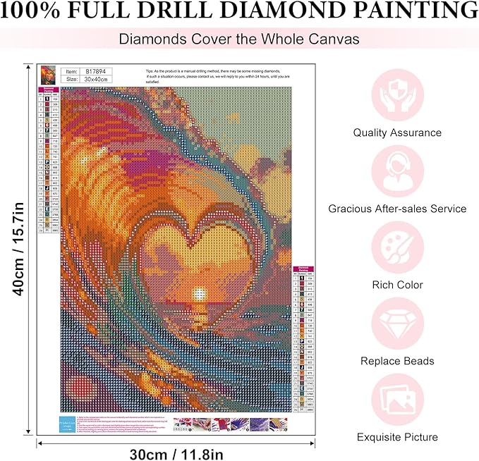 Yezavesu Love Diamond Art Kits for Adults, Waves 5D Diamond Painting Kit for Beginners, DIY Round Full Drill Painting with Gem Art Craft Kits for Home Wall Decor 12x16 Inch