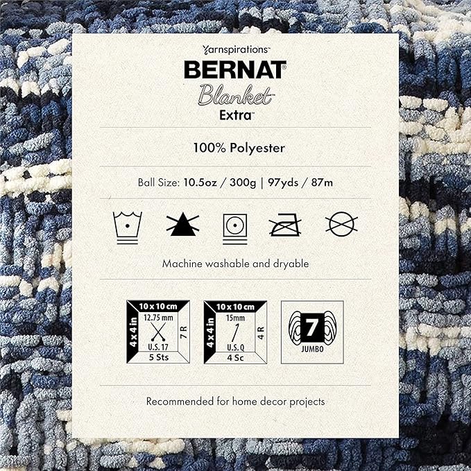Bernat Blanket Extra Thick Vintage White Yarn - 1 Pack of 21.12oz/598.74g - 100% Polyester - #7 Jumbo - 72 Yards - Chunky Yarn for Hand Knitting, Crocheting, Crafts & Amigurumi