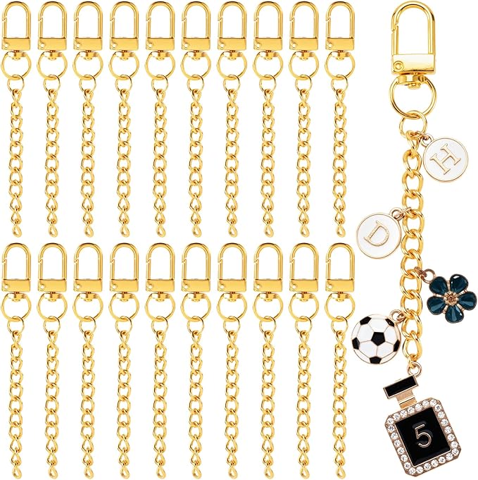 Hzopcw 20pcs Gold Keychain Making Kit, Key Ring Swivel Snap Hook Chains, Alloy Extender Keychain Bag Charm Kits for DIY Crafts Jewelry Making Handbag Purses- C Style