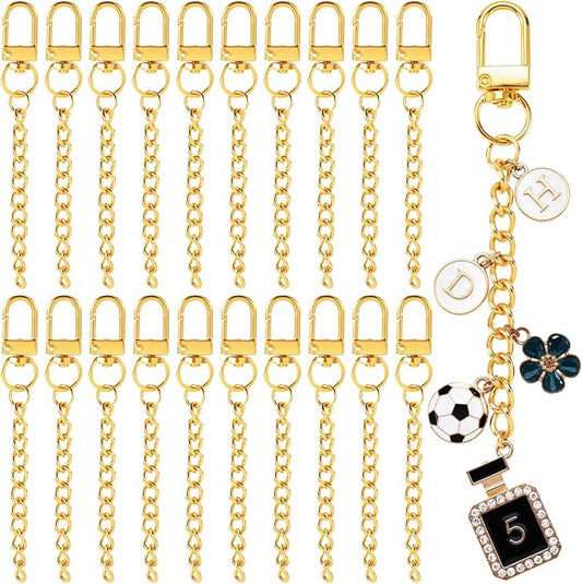 Hzopcw 20pcs Gold Keychain Making Kit, Key Ring Swivel Snap Hook Chains, Alloy Extender Keychain Bag Charm Kits for DIY Crafts Jewelry Making Handbag Purses- C Style