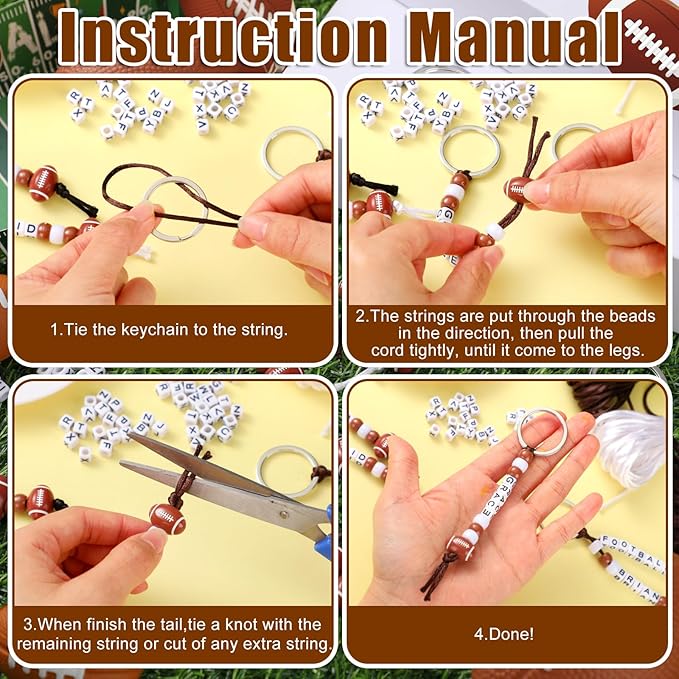 Landical 564 Pcs Football Keychain Making Kit DIY Football Bead Key Chain Craft Adjustable Sport Letter Bead Charm Sport Theme Party Favor Gift Backpack Accessories Holiday Decoration(Dark Color)