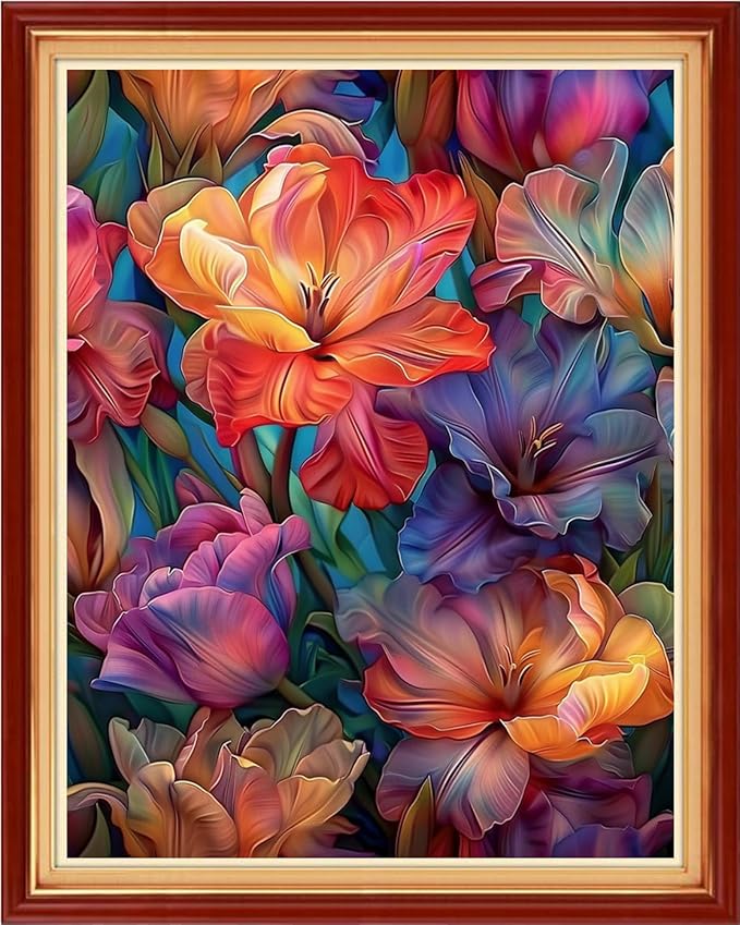 foxhool stamped cross stitch kits,11ct printed cross stitch pattern full embroidery kits for beginner needlepoint kits-magical flowers 16x20 inch