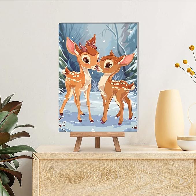 Reofrey Framed Paint by Numbers Kit for Adults & Beginner - 8x12 Inch Canvas Deer Paint by Numbers - Animals Educational & Creative Art Set for Beginners - Perfect for Home Wall Decoration