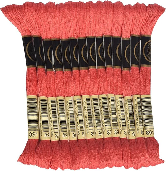 LE PAON Embroidery Floss, 14-Pack Six Strands 100% Long Staple Cotton Embroidery Thread, 8.7-Yard，Color Number：891, Dark Carnation