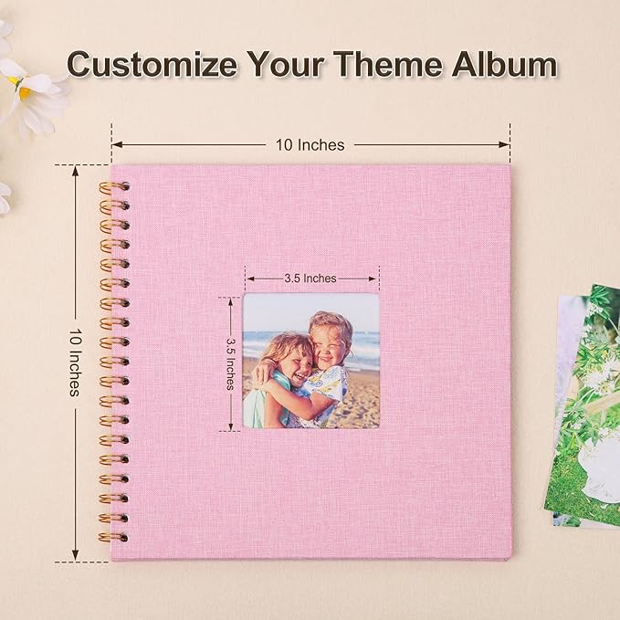 Scrapbook Photo Album 10x10 Inches 40 Pages Hardcover Kraft Paper Linen Cover Scrap Book Memory Book DIY Scrapbook Albums for Wedding Baby Boyfriend Travel Anniversary Family, Pink