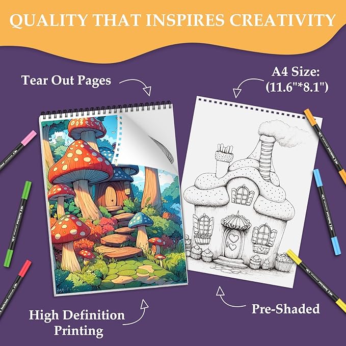 Adult Coloring Books for Women Stress Relief, 24 Pages Coloring Book for Adults Relaxation, Spiral Coloring Books for Adult, Relaxing Gift for Women, Single-Sided Coloring Book of Magic House