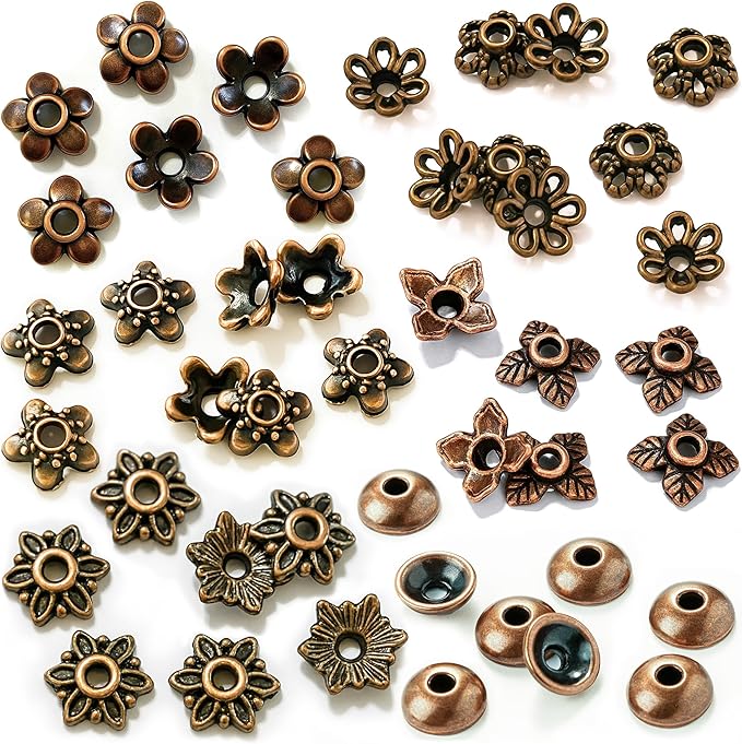 Sparkling Charms Antique Spacer Bead Caps – Mixed Bali & Tibetan Style Metal End Caps for Jewelry Making, Fits 8–14mm Beads, Copper Finish for Bracelets Necklaces Earrings DIY Crafts (Copper, 600pcs)