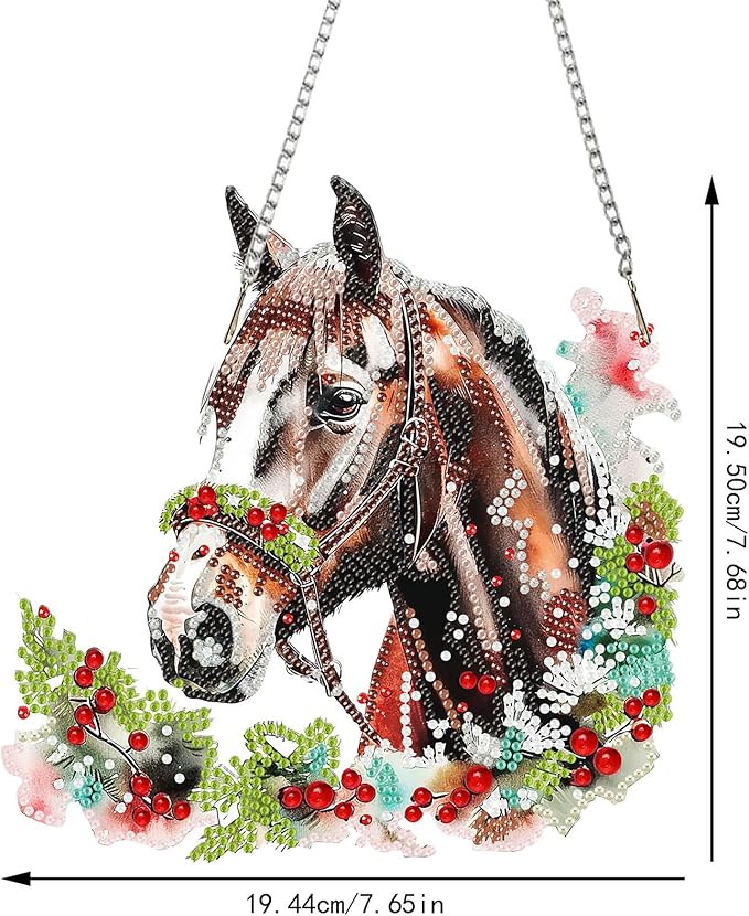 SENQAO Christmas Diamond Art Hanging Kits for Adults, Christmas Horse Diamond Art Suncatchers, 5D Special Shape Diamond Painting Pendant Window Ornament Gifts for Home Door Wall Decor