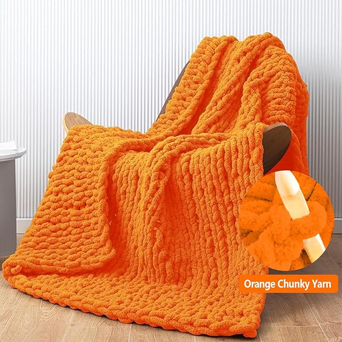 8 Pack Orange Chunky Yarn for Hand Knitting, Chunky Chenille Yarn, Jumbo Big Thick Chunky Yarns for Crocheting, Super Bulky Chunky Knit Blanket Yarns (27.9 yds,7.97 oz Each Skein)