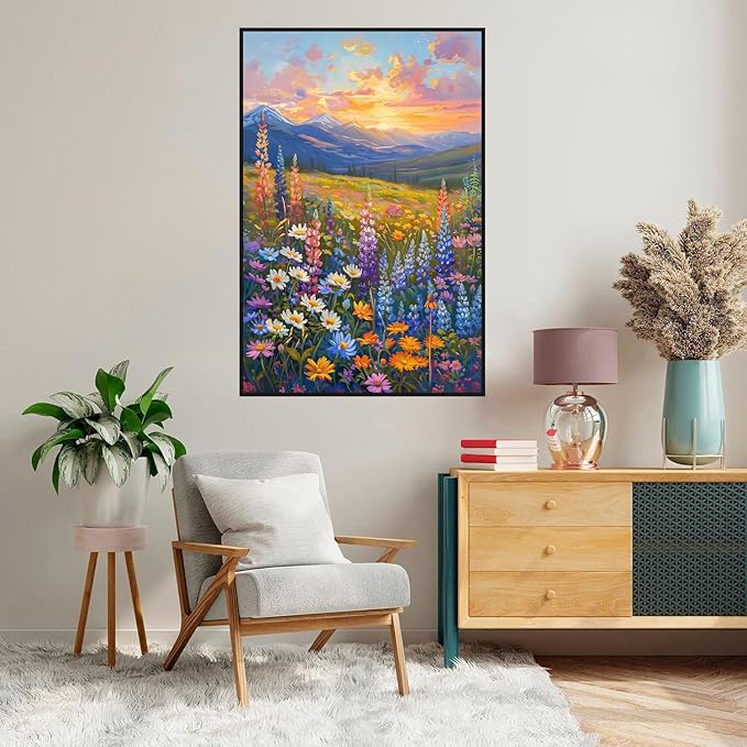 Axquilon Framed Paint by Numbers Kit for Adults-Wilfflowers Adult Paint by Number Kits with Easel, Easy Adults' Paint-by-Number Kits Oil Painting for Gift Home Wall Decor 8x12in