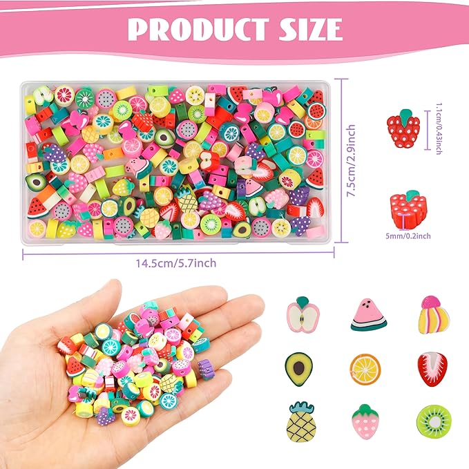 180 Pcs Colorful Fruit Polymer Clay Beads for DIY Bracelet, Necklace, Earring Making
