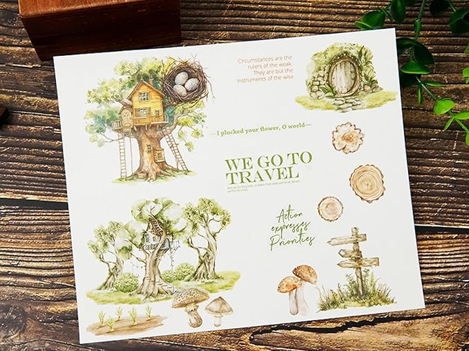 Forest Adventure Sticker Book Set, 20Sheets PET&Washi Pre-Cut Stickers for Scrapbooking, Journaling, DIY Crafts, and Art Supplies