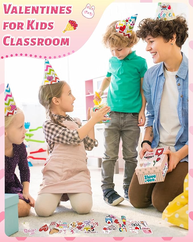 300 pcs valentines day stickers, bulk valentines day gifts, heart stickers crafts for kids classroom school, party favors decorations for kids teens girls
