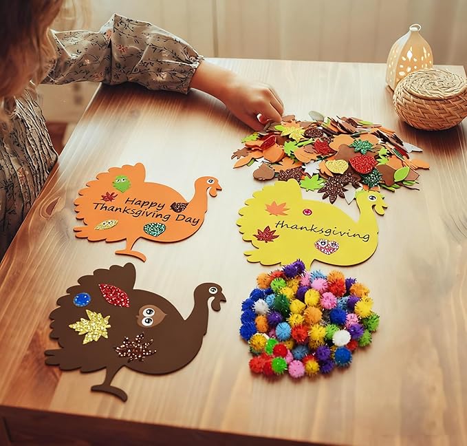LUKBERA 660pcs Fall Foam Turkey Thanksgiving Craft Kits, Thanksgiving Turkey Foam Stickers Glitter Maple Leaf Pumpkins Self Adhesive Stickers Set for Thanksgiving DIY Arts and Crafts Party Décor
