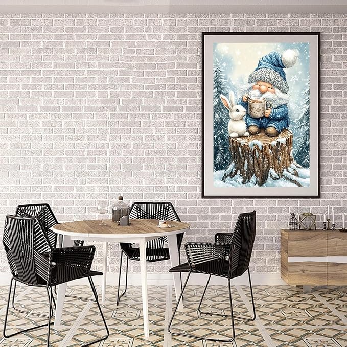 DIYDECORFUN Gnome Diamond Art Kits for Adults,5D Diamond Art Painting for Beginner,Full Round Drills Winter Forest Painting with Diamonds,DIY Crafts Rabbit Gem Art for Wall Decor 12 X 16 in
